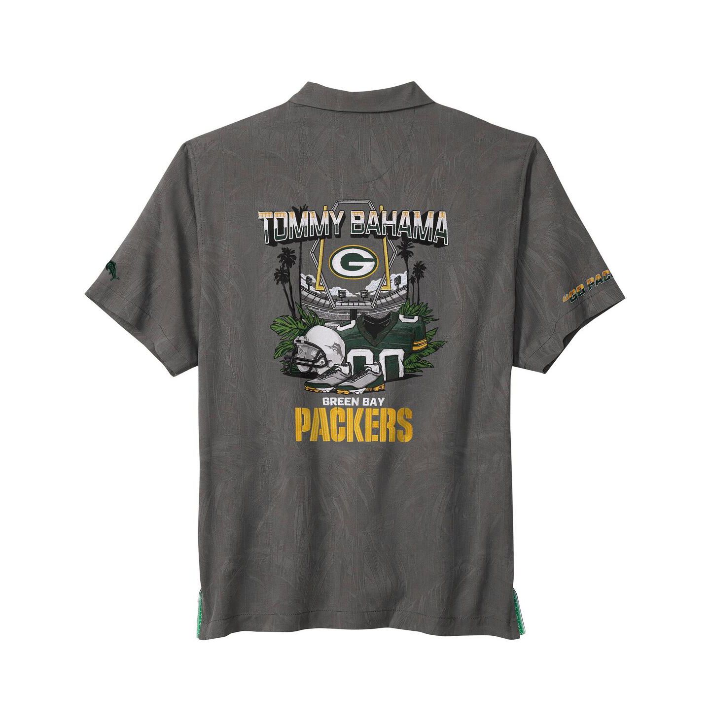 Мужская рубашка Tommy Bahama Gray Green Bay Packers Endzone Paradise Coolmax Button-Up — фото 3