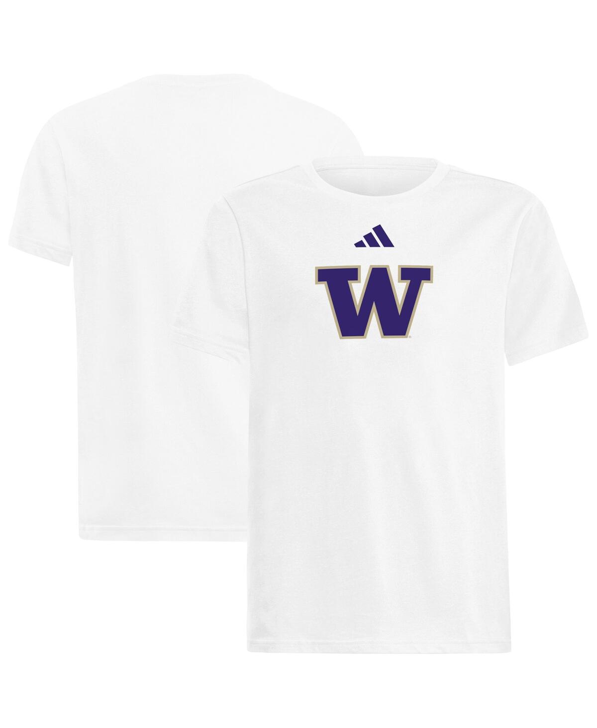 Adidas Big Boys and Girls White Washington Huskies 2023 Sideline Locker Room Logo Fresh T-Shirt