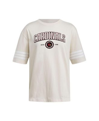 Women's Cream Louisville Cardinals Fashion Three-Stripes Oversized T-Shirt