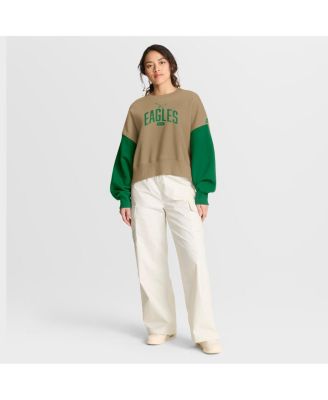 Women's Tan Philadelphia Eagles Oversized Rewind Pullover Sweatshirt