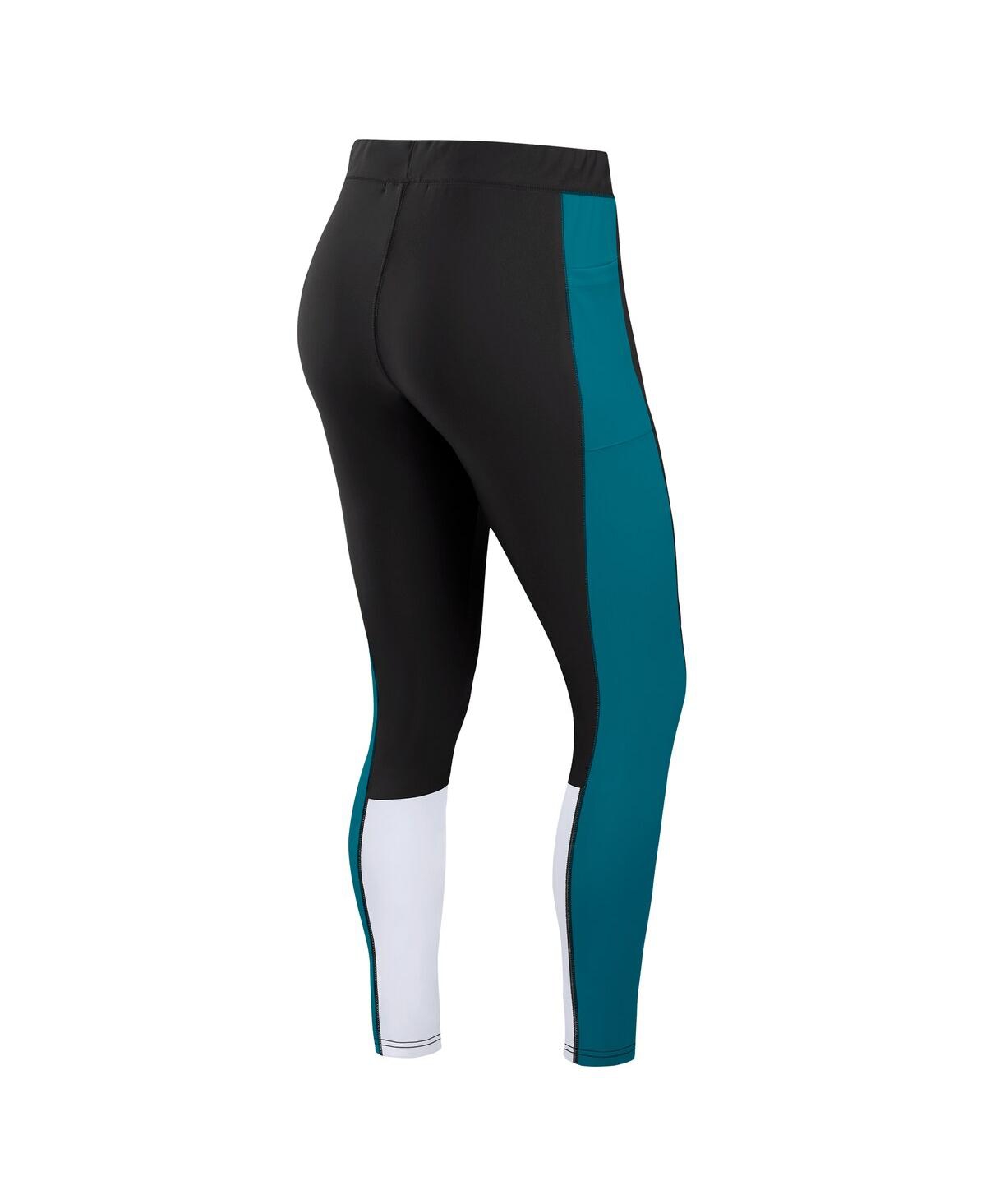Wear By Erin Andrews Women's Black/teal Jacksonville Jaguars Color-block Leggings In Black