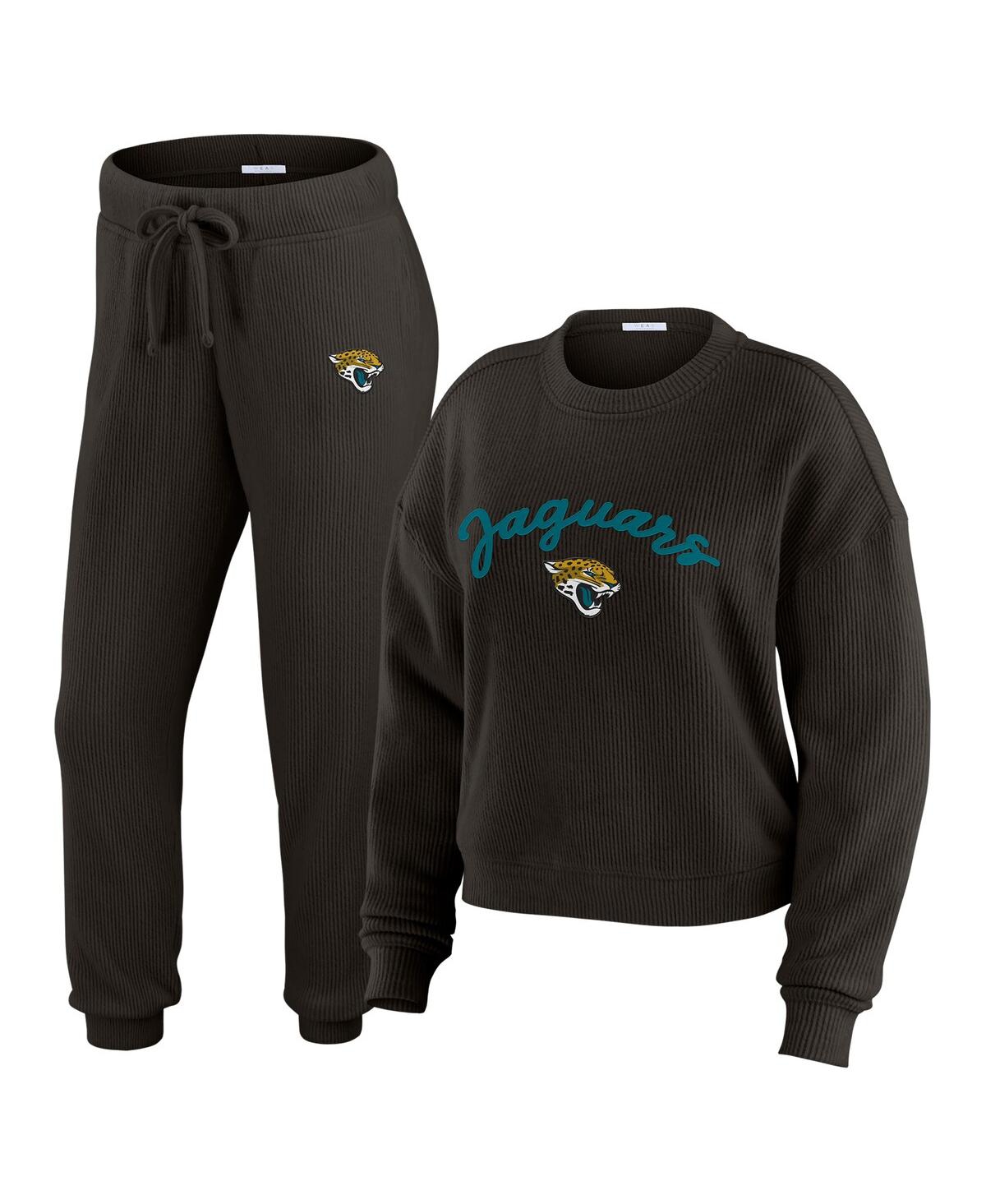 Wear By Erin Andrews Cream Jacksonville Jaguars Plus Size Knitted Tri-blend Long Sleeve T-shirt & P In Gray