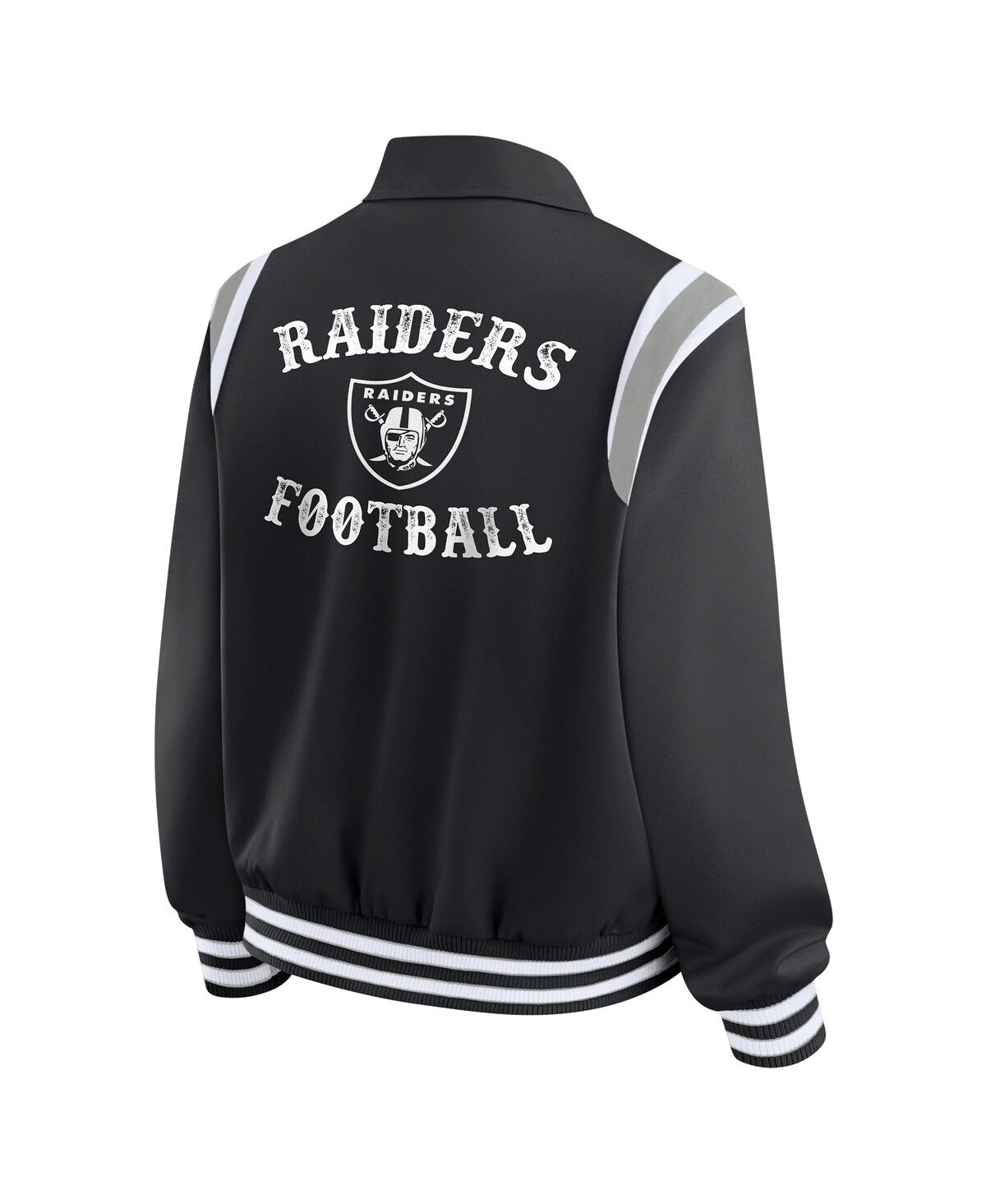 Wear by Erin Andrews Women's Black Las Vegas Raiders Varsity Lightweight Full-Snap Jacket