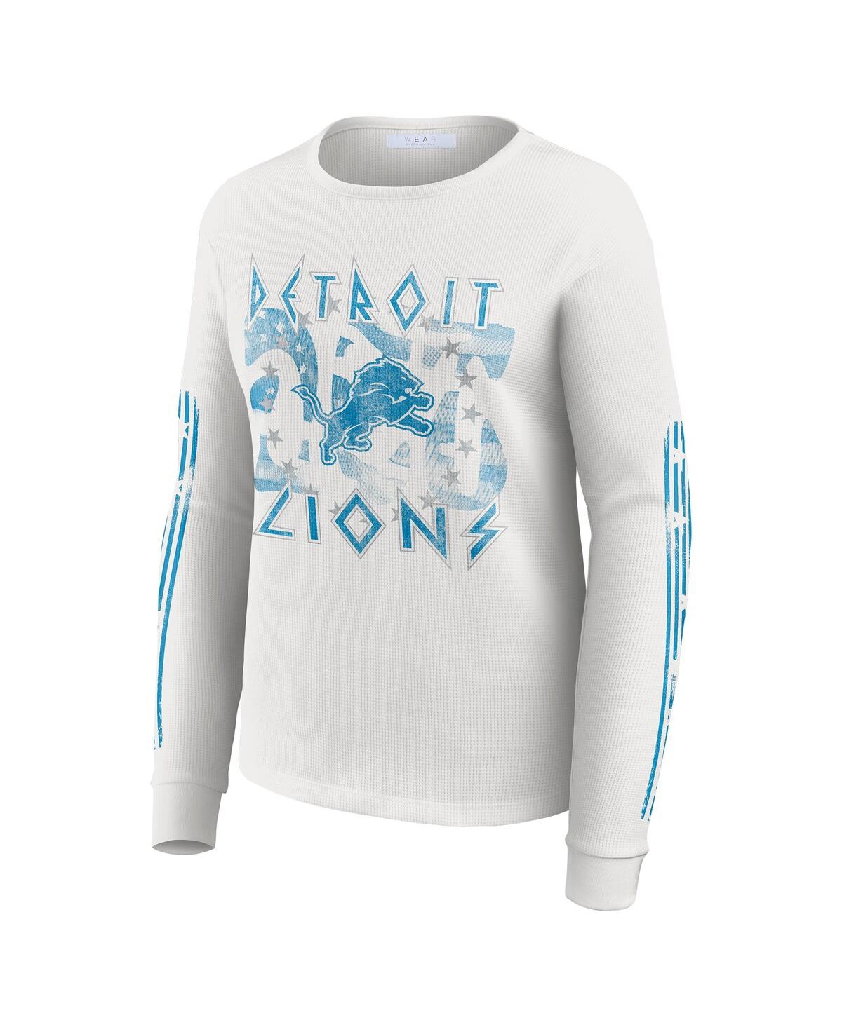 Wear By Erin Andrews Women's White Detroit Lions Graphic Waffle Long-sleeve T-shirt In White