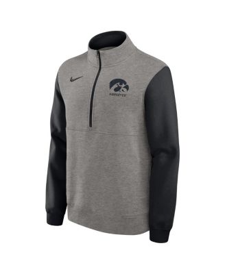 Men's Heather Gray/Black Iowa Hawkeyes Club Fleece Half-Zip Pullover Sweatshirt
