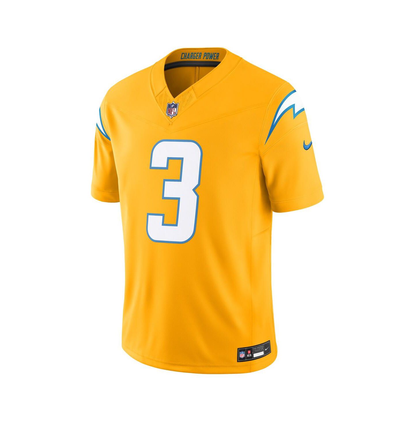 Мужской топ Nike Derwin James Jr. Gold Los Angeles Chargers Alternate Charger Power Vapor F.U.S.E. Limited Jersey — фото 2