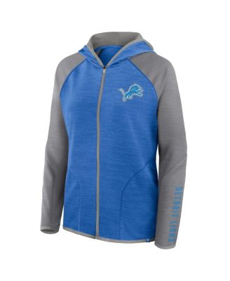 Women's Blue/Gray Detroit Lions Redzone End Around Pass Raglan Full-Zip Hoodie