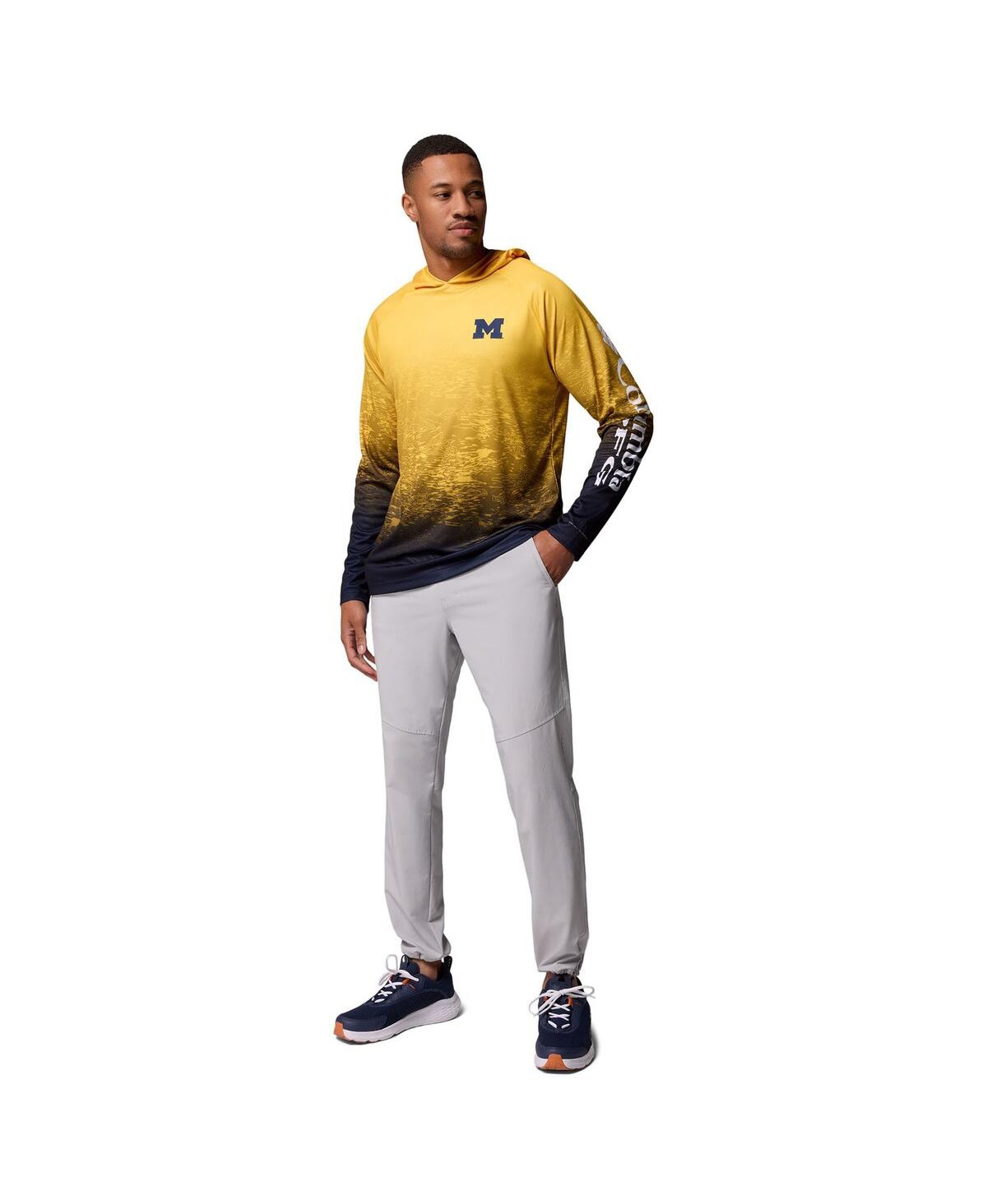 Columbia Men's Maize Michigan Wolverines Pfg Gradient Water Super Terminal Tackle Hoodie Omni-wick T-shirt In Yellow
