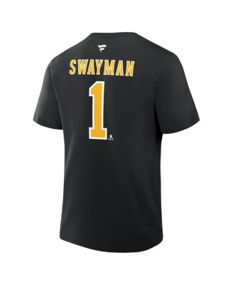 Men's Jeremy Swayman Black Boston Bruins Authentic Stack Name Number T-Shirt