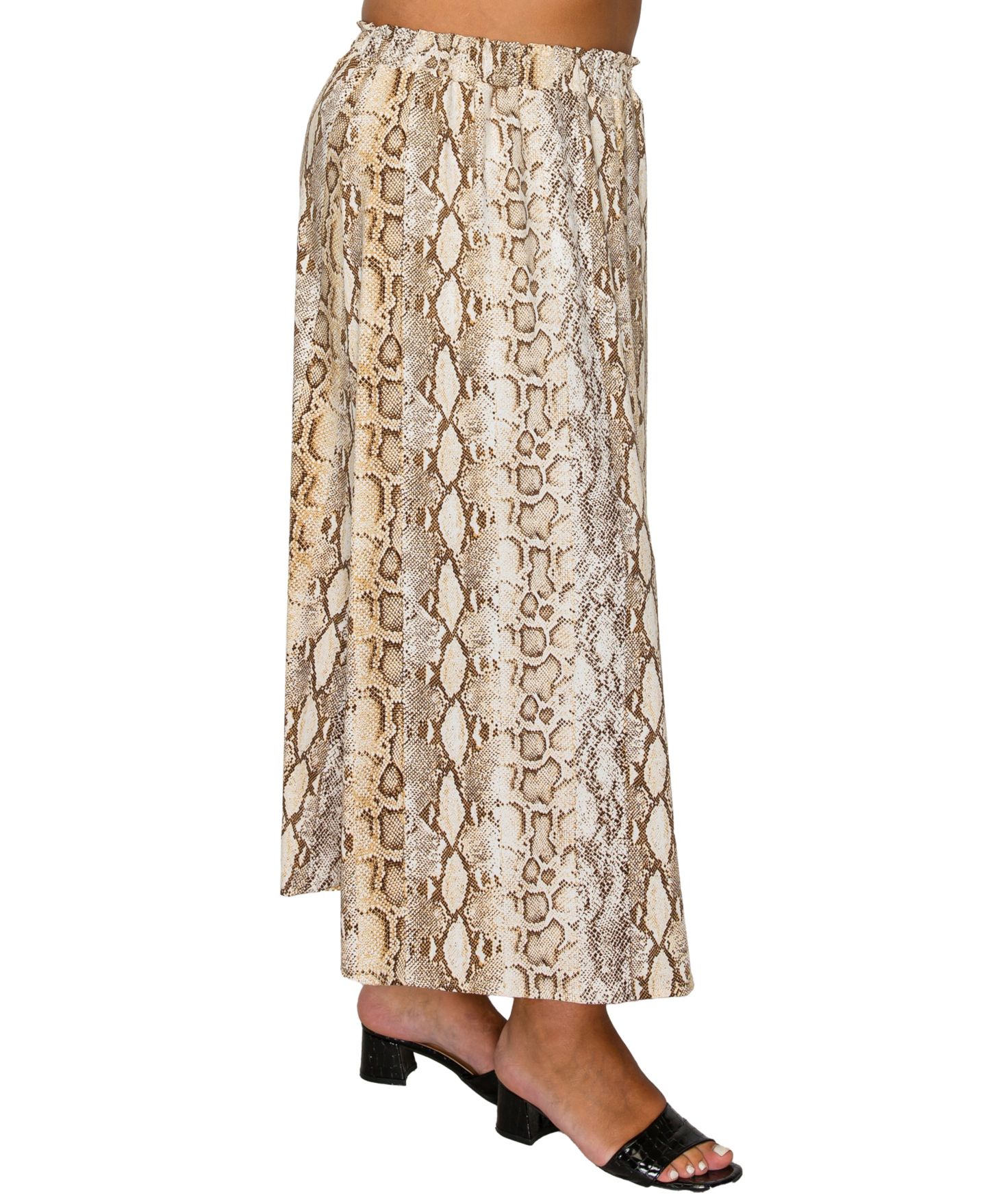 Женская юбка COIN 1804 Plus Size Python Elastic Waist Maxi, цвет: Молочный белый / Верблюжий — фото 2