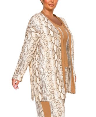 Plus Size Python Contrast Cardigan Sweater