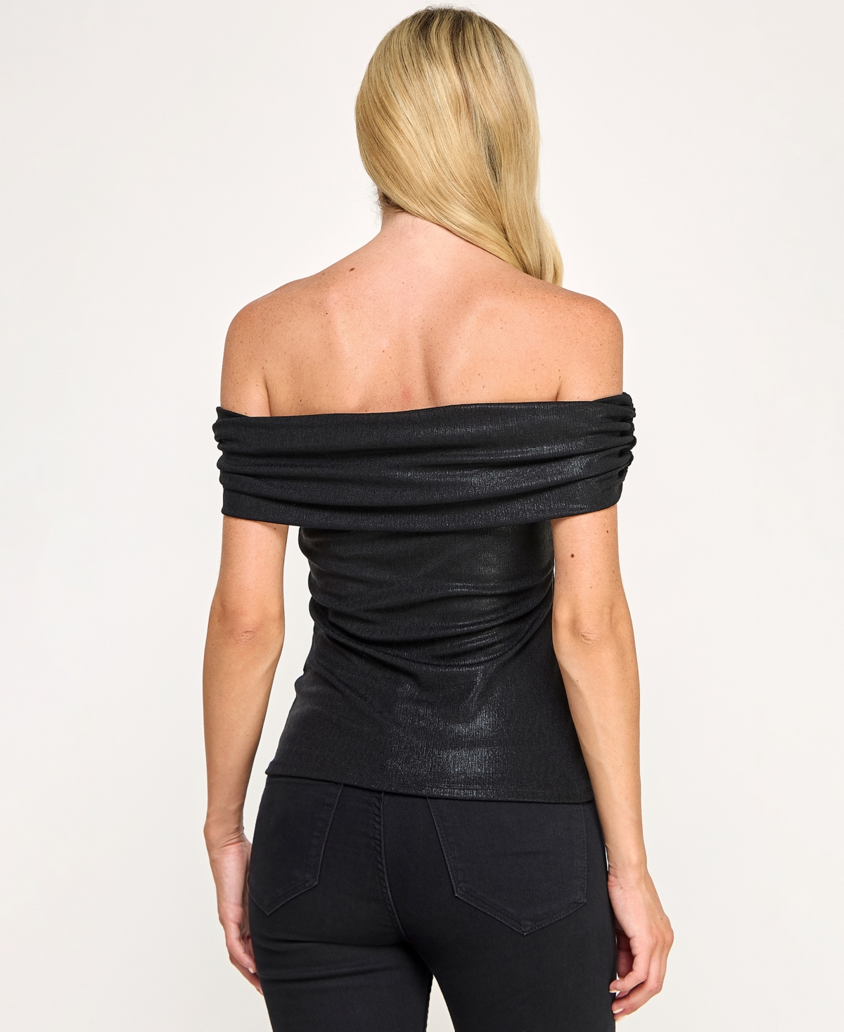 Seni & Cade Juniors Lurex Off-the-shoulder Top In Black