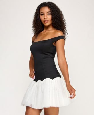 Juniors' Off-The-Shoulder Drop-Waist Dress