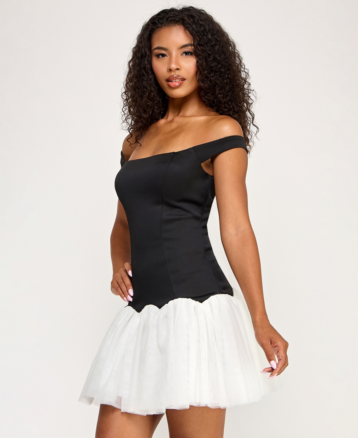 Seni & Cade Juniors' Off-The-Shoulder Drop-Waist Dress