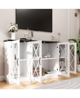 63-Inch 1 Pc Wooden Adjustable Shelves Storage Farmhouse TV Stand