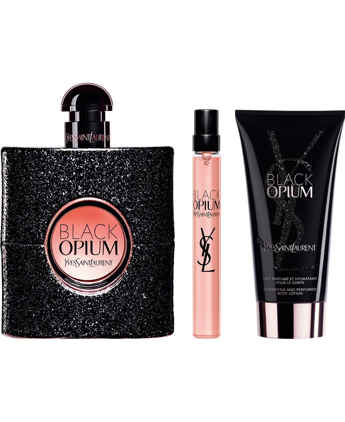 Saint Laurent 3-piece Black Opium Eau De Parfum With Body Lotion Gift Set In Transparent