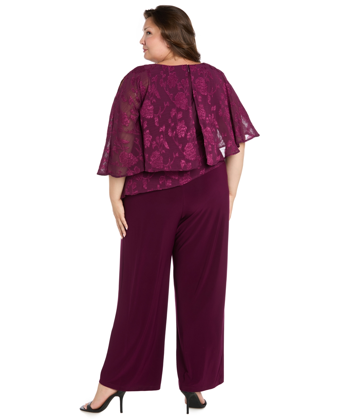 R & M Richards Plus Size Overlay Sleeveless Jumpsuit In Purple
