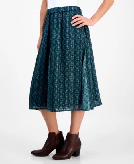 Petite Damask Shine Mixed-Print Skirt - Ponderosa Pine