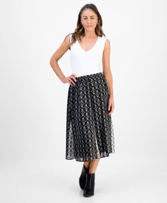 Style Co Petite Damask Shine Mixed-Print Skirt Macys Exclusive - Deep Black 19$