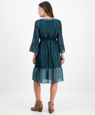 Petite Damask Shine Flutter-Sleeve Dress, Macy's Exclusive