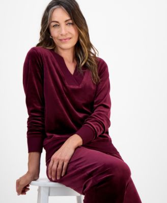 Petite Easy V-Neck Long-Sleeve Velour Top, Macy's Exclusive 