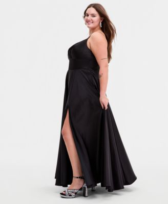 Trendy Plus Size Spaghetti Strap V-Neck Pleated Gown