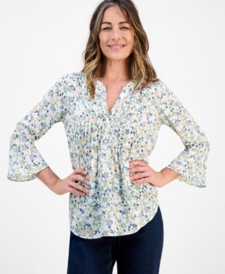 Style & Co - Petite Romance Ditsy Pintucked Top