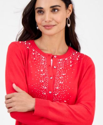 Petite Border Embellished Party Cardigan, Macy's Exclusive