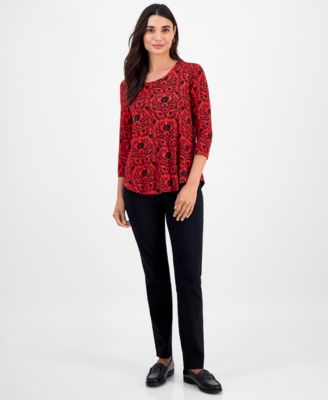 Petite Painted Foliage 3/4-Sleeve Top, Macy's Exclusive 
