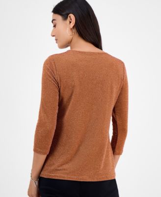 Petite Shine Stripe Jacquard Keyhole Top, Macy's Exclusive 