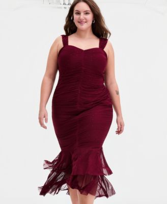 Trendy Plus Size Embellished Ruched Dress 