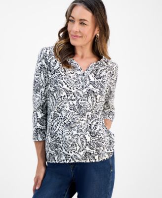Style & Co - Petite Paisley-Print Henley Top