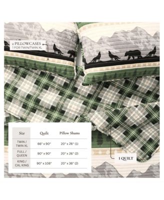 Mountain Scape & Plaid Microfiber Quilt Set with Shams