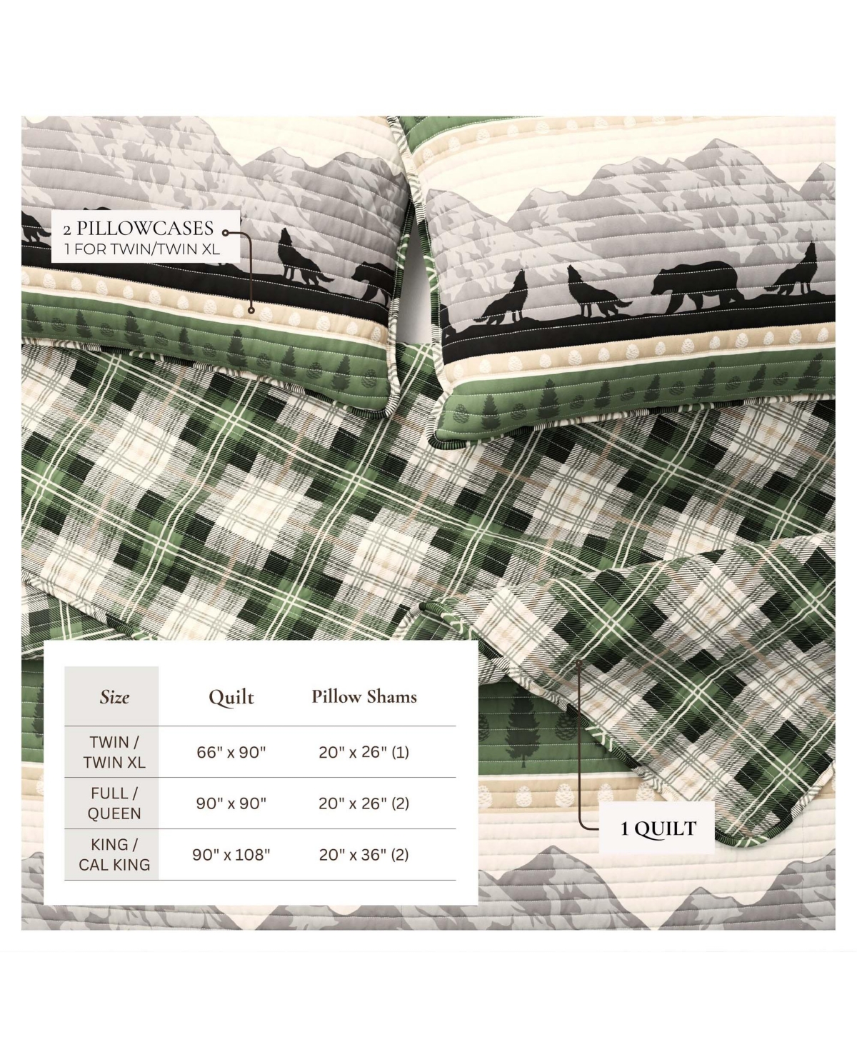 Linery & Co. Mountain Scape & Plaid Microfiber Quilt Set With Shams