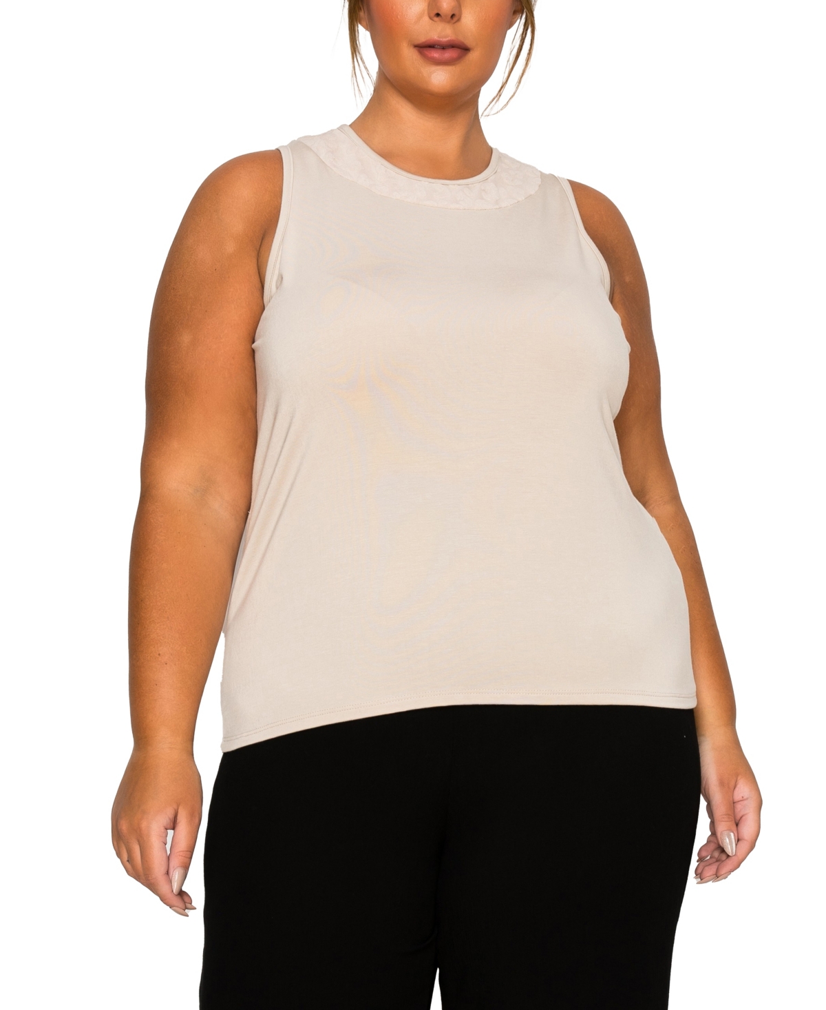Coin 1804 Plus Size Cheetah Burnout Contrast Neck Inset Tank Top In Neutral