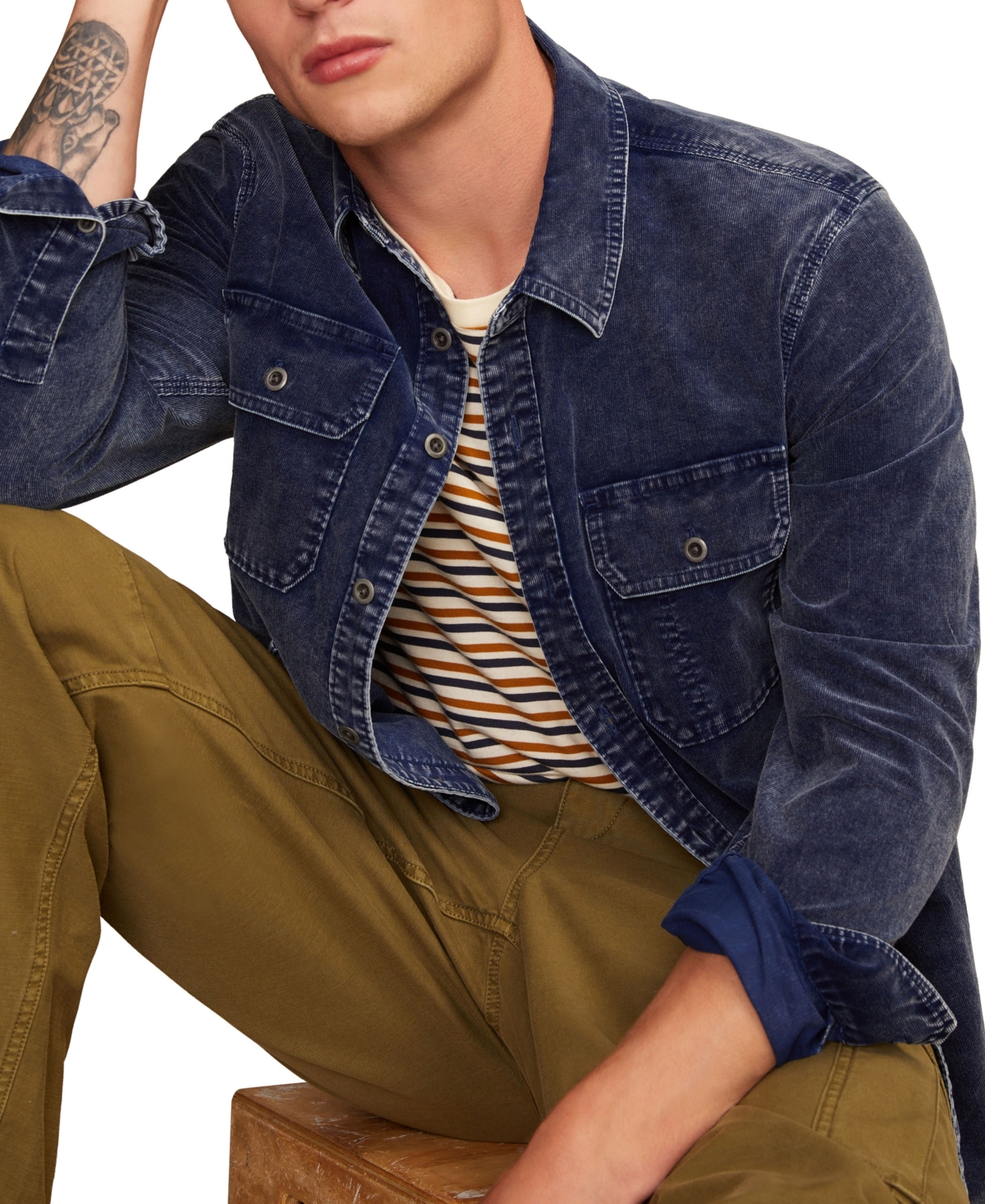 Lucky Brand Indigo Cotton Corduroy Button-up Shirt In Blue