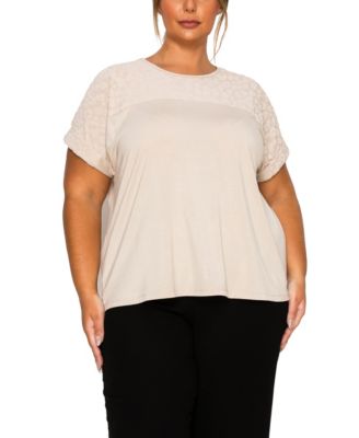 Plus Size Cheetah Burnout Contrast Yoke Dolman Top