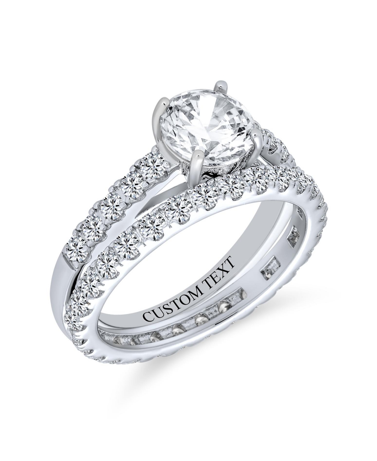 Bling Jewelry Classic Sterling Silver Princess Cut Cz Solitaire & Eternity Band Ring Set