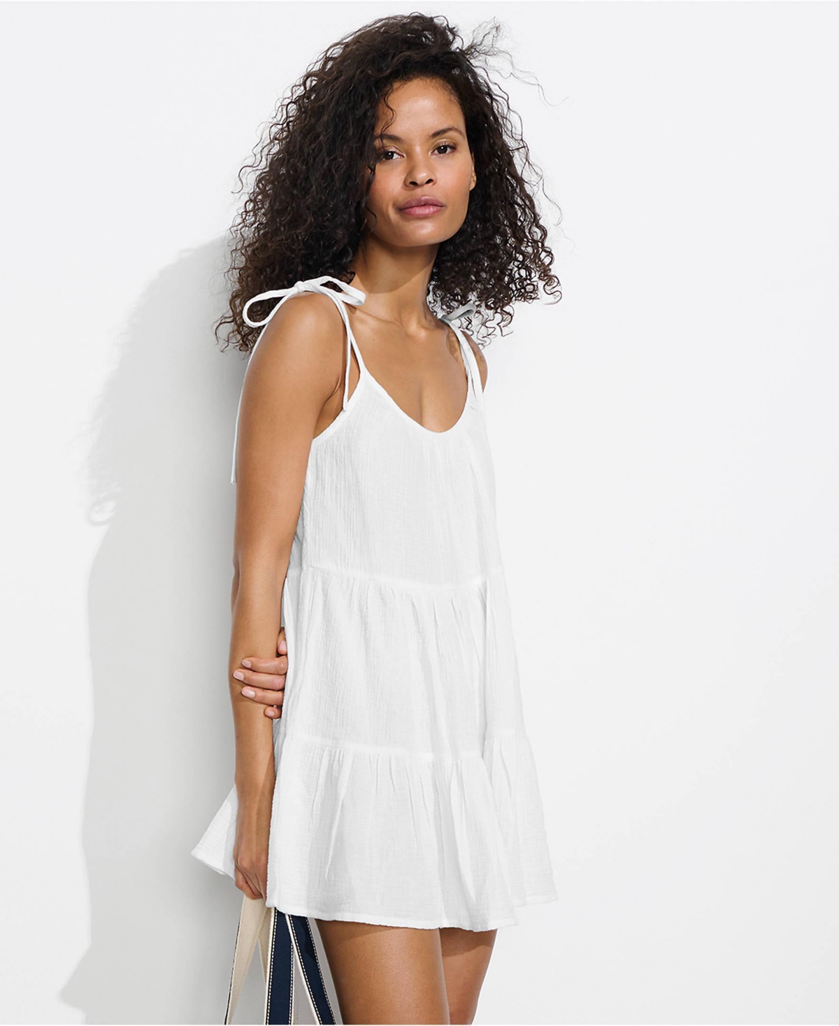 Lands' End Women's Cotton Gauze Tiered Mini Cover-up Dress