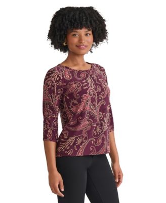 Petite 3/4 Sleeve Crew Neck Top