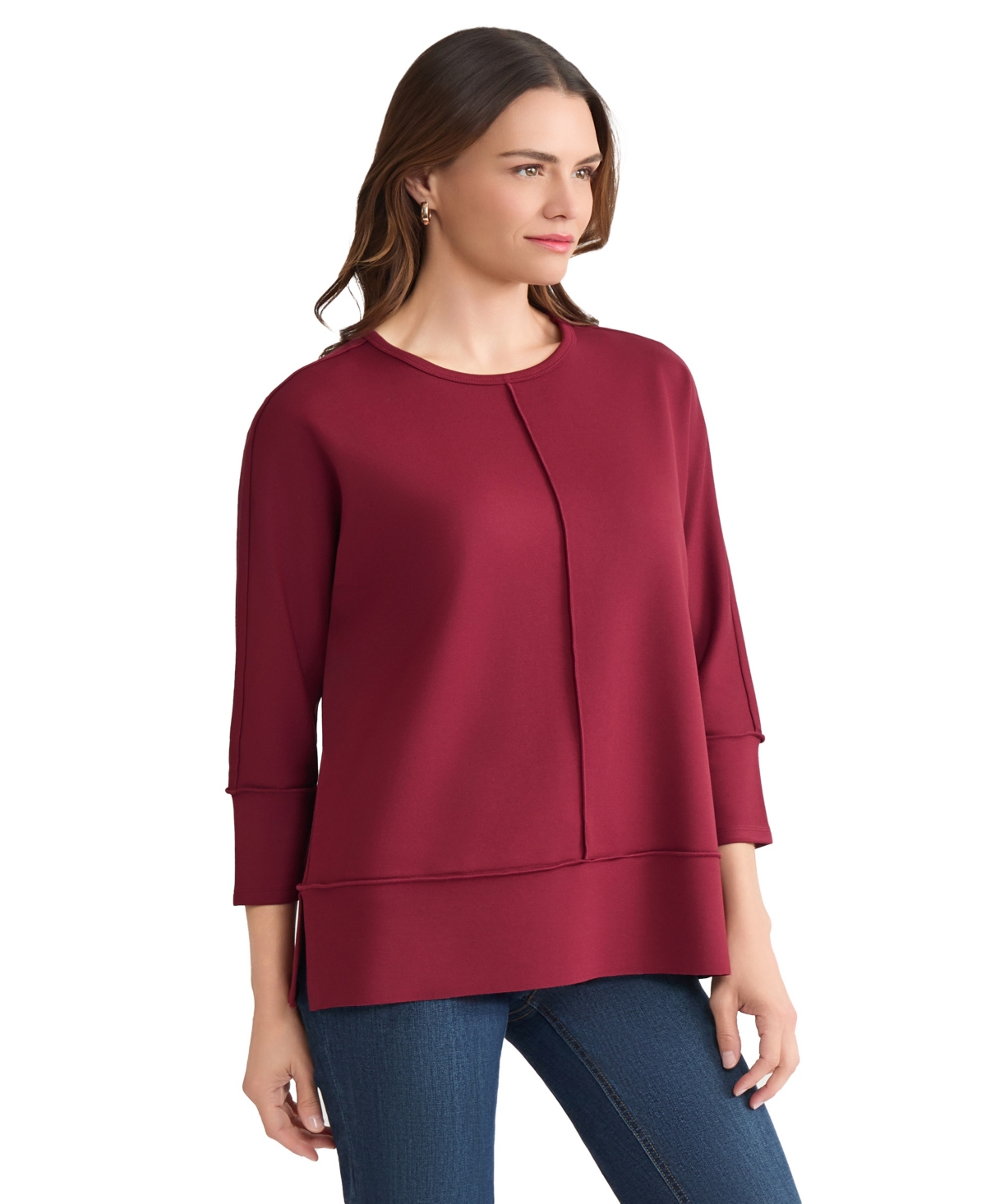 Jones New York Petite Serenity Knit 3/4 Sleeve Tunic Top In Brown
