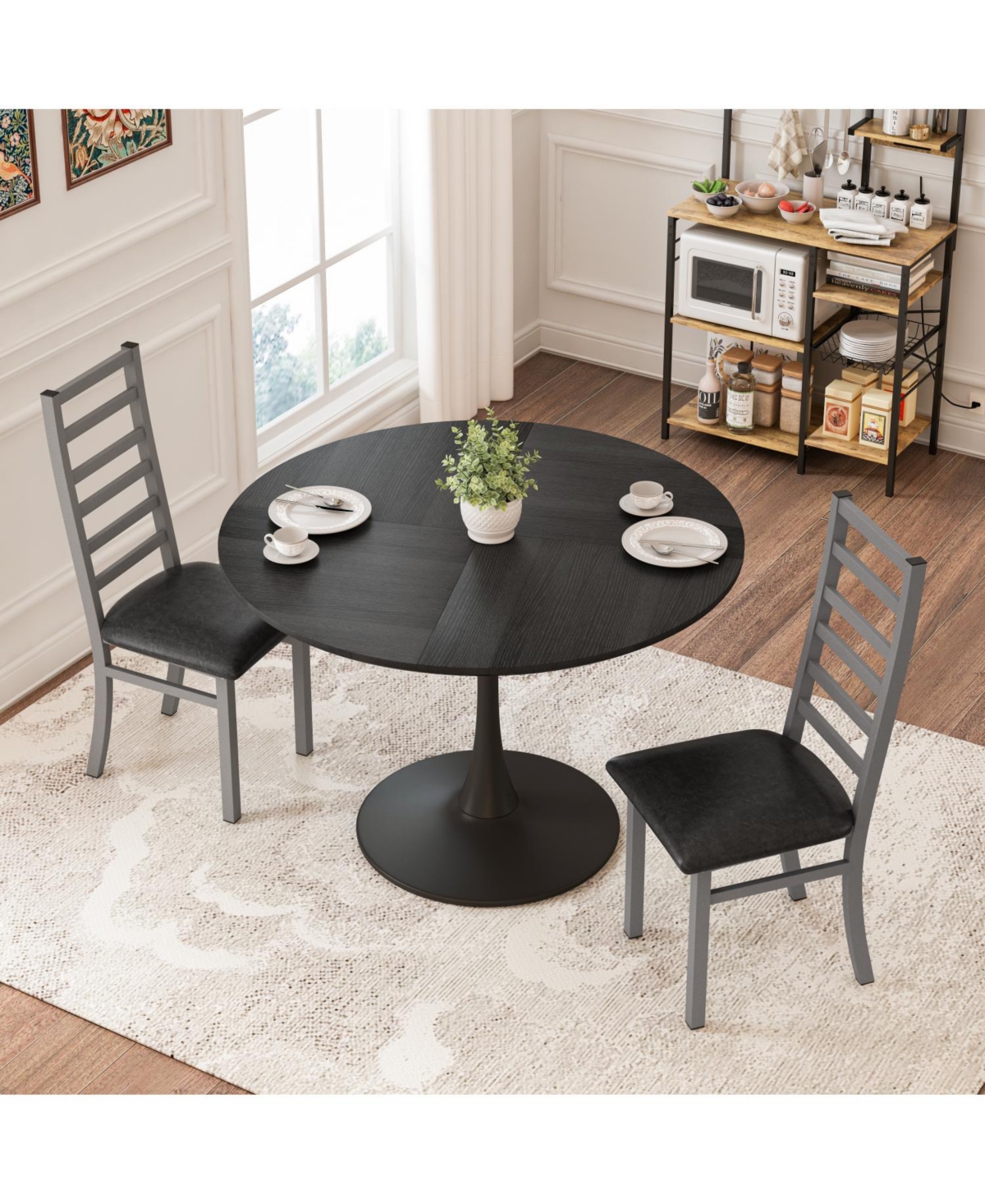 Streamdale Modern Pu Leather Dining Chairs (Set of 2) with Steel Legs in Grey