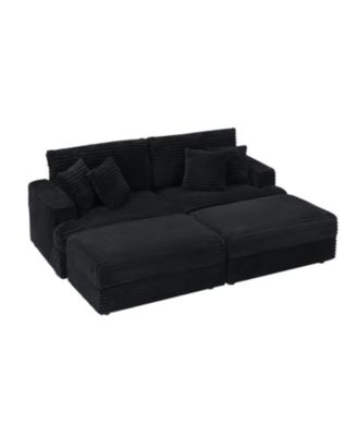 Streamdale 82 inches black corduroy sofa, two storage feet +4 throw pillows, create a living room, office fashion new darling