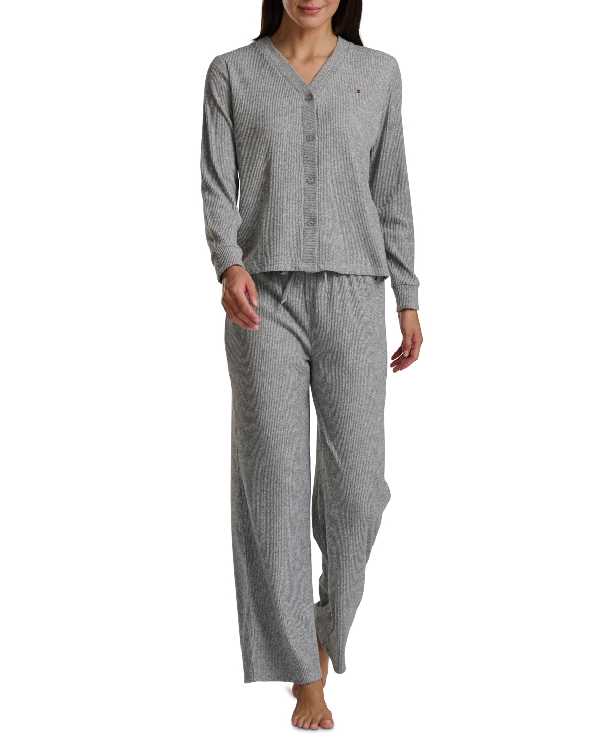 Tommy Hilfiger Women's 2-piece Long Sleeve Cardigan And Pants Set In Gray