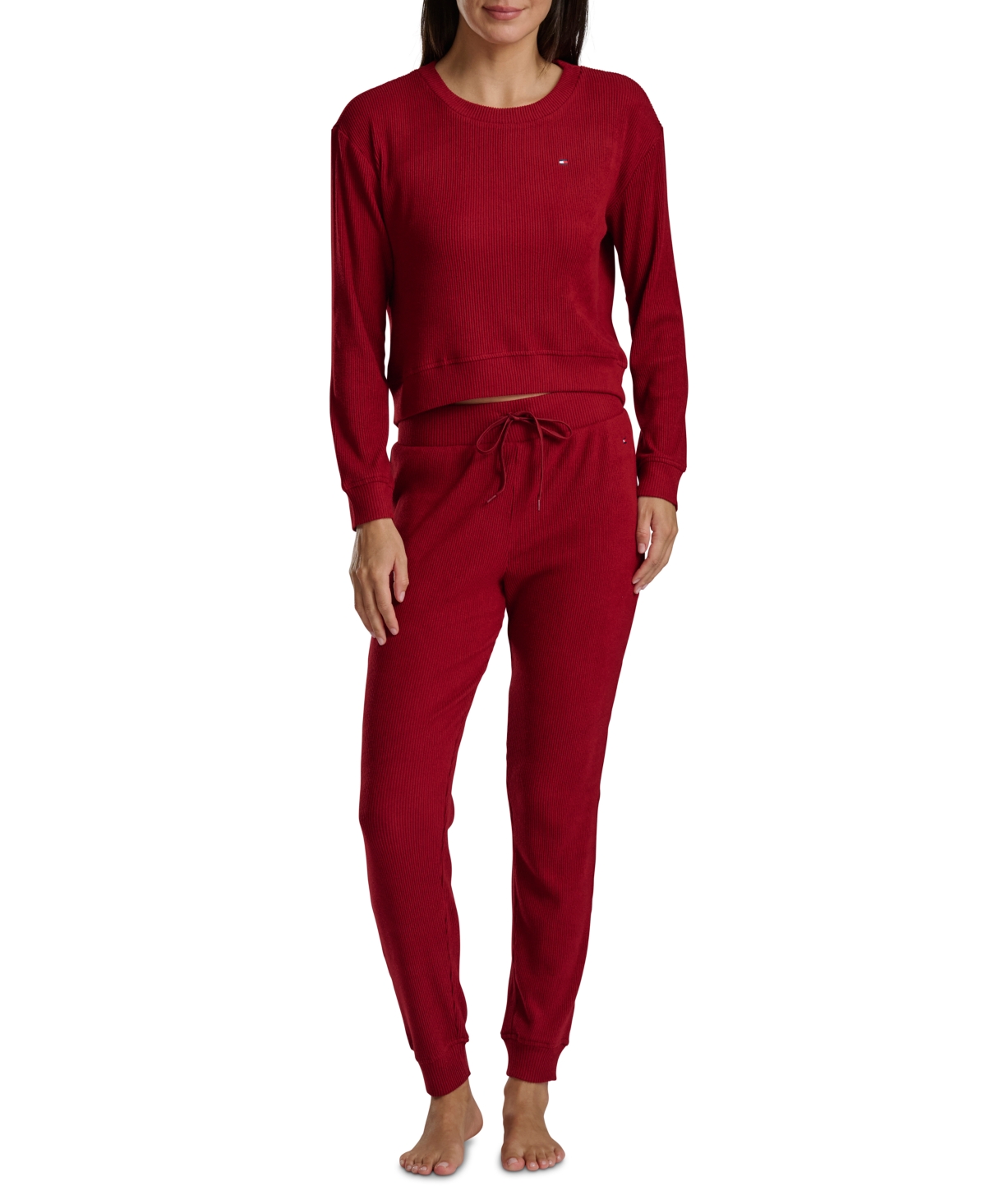 Tommy Hilfiger Women's 2-piece Long Sleeve Cardigan And Pants Set In Red