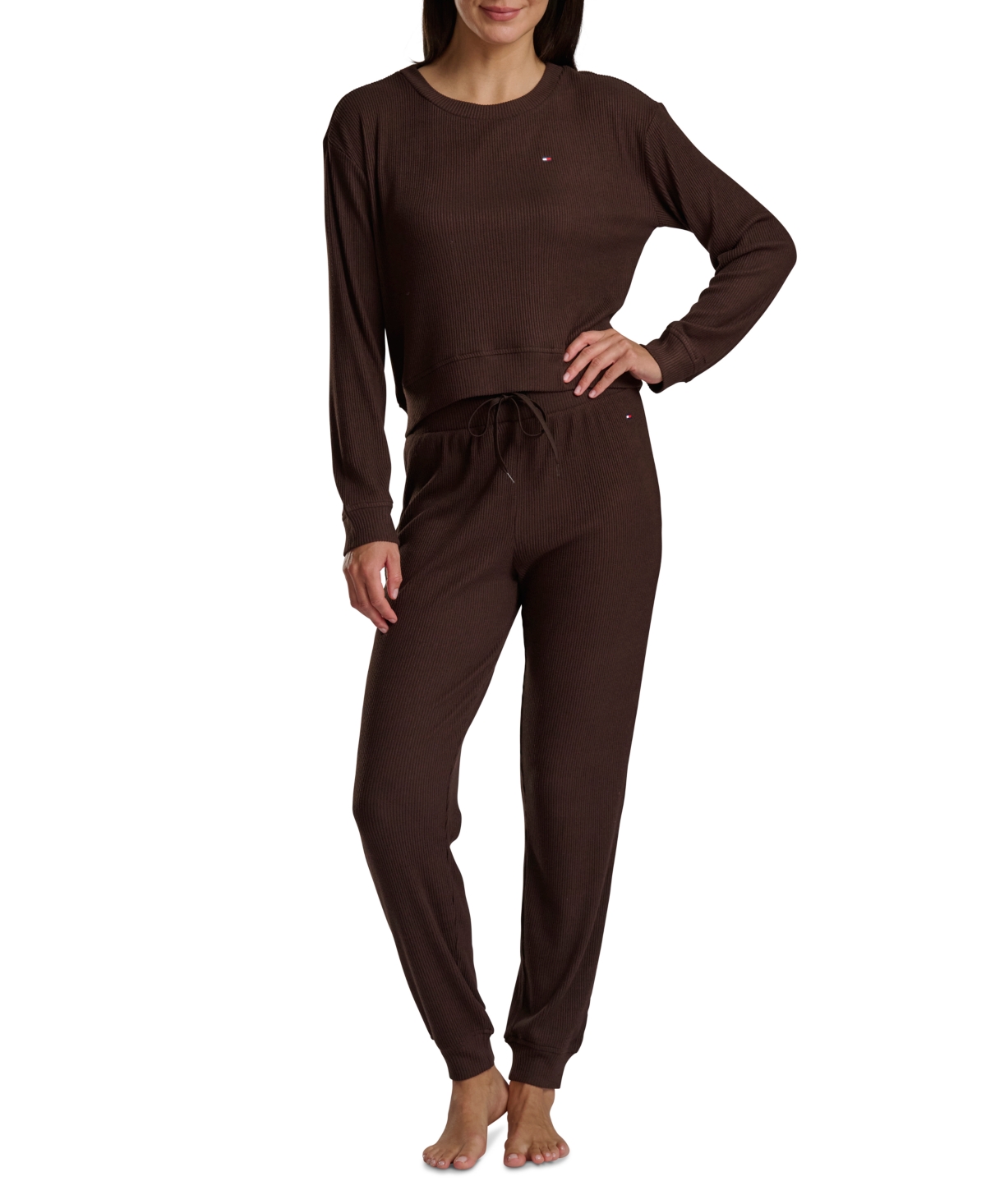 Tommy Hilfiger Women's 2-piece Long Sleeve Cardigan And Pants Set In Brown