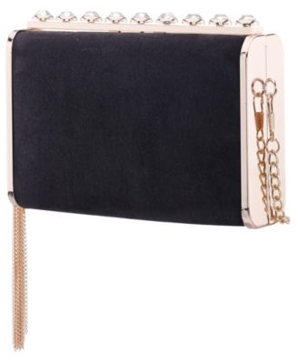 Crystal Ornamented Minaudiere Tassel Lift Lock Clutch