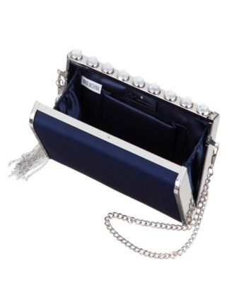 Crystal Ornamented Minaudiere Tassel Lift Lock Clutch