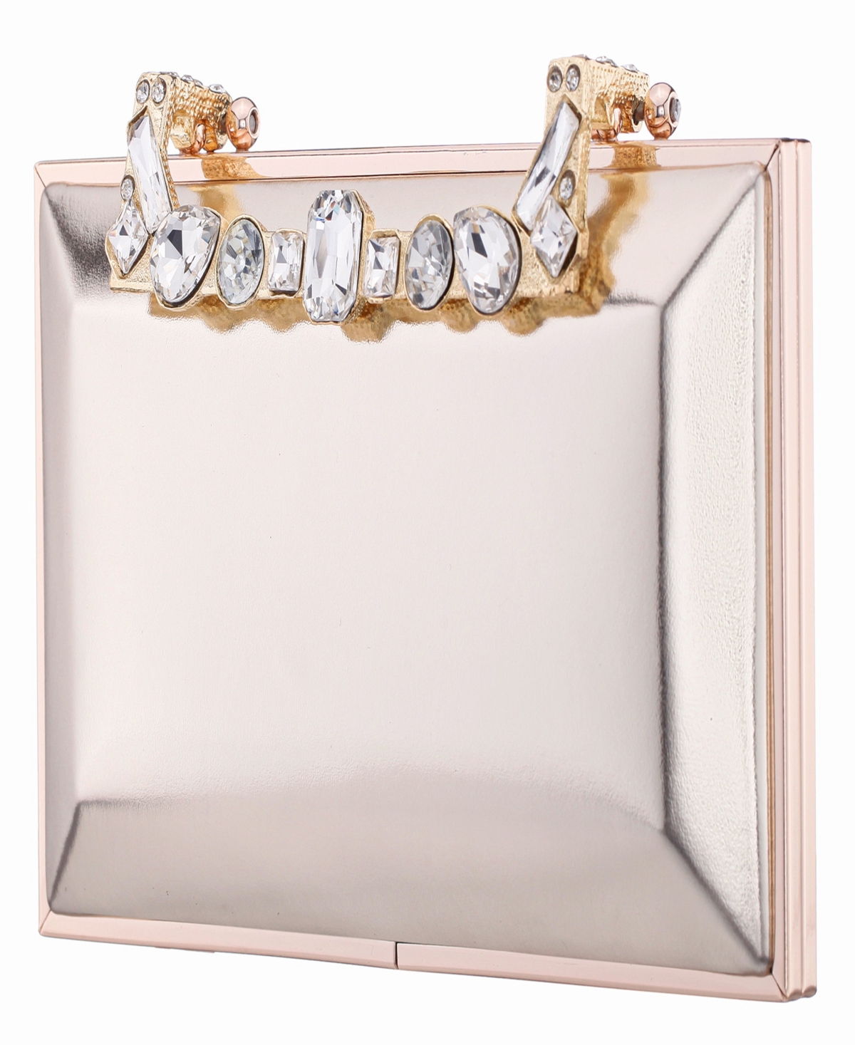 Nina Crystal Handle Lift Lock Clutch In Silver