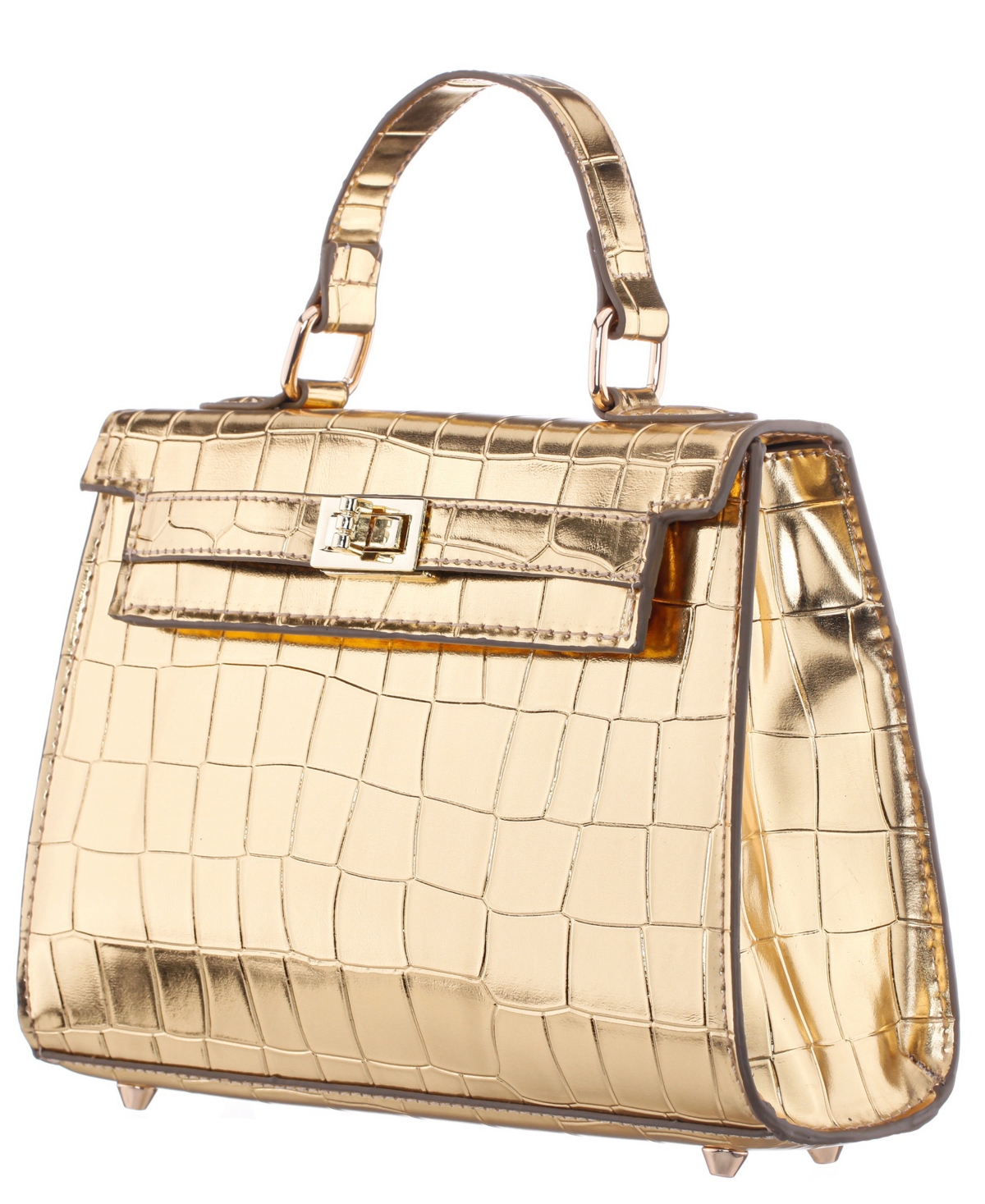 Nina Mini Croco Embossed Magnetic Snap Satchel Bag In Gold
